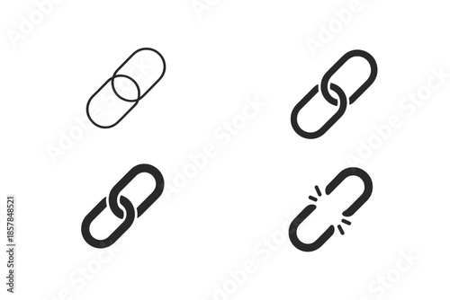 Set of four chain link icons showing connection, broken link, and outline variations