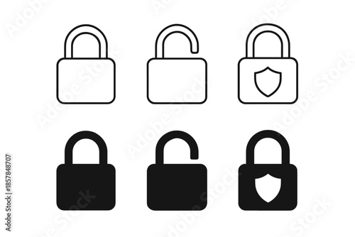 Set of padlock icons representing security, privacy, and access control in digital and physical realms