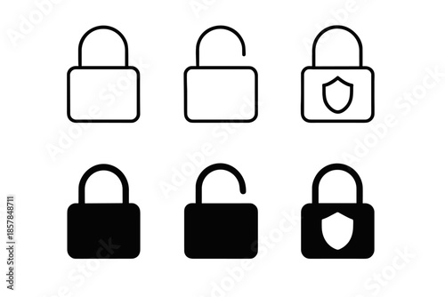 Collection of padlock icons representing security, unlocked, and protected states