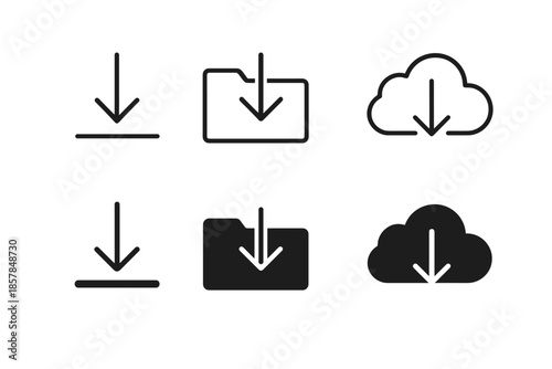 Set of download icons including cloud, folder, and simple arrow symbols