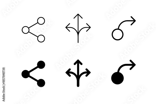 Set of icons representing sharing, branching, and redirection with line and solid fill styles