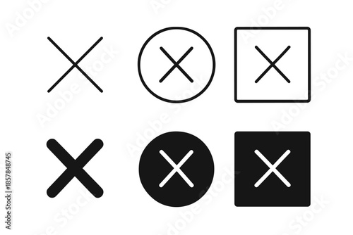 Collection of different cross icons for closing or deleting elements on a white background