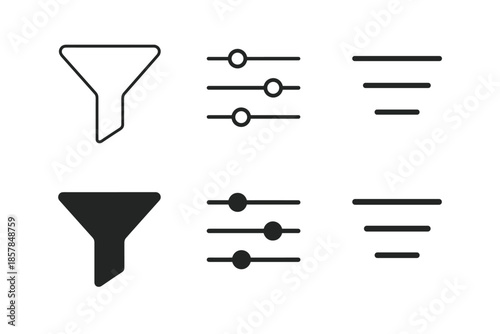 Set of icons representing filtering, settings, and alignment options on a white background