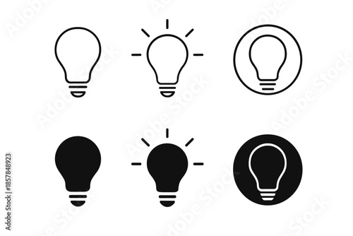 Collection of light bulb icons representing ideas, innovation, and creativity in various styles