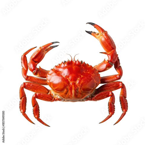 Bright red crab on white background