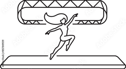 Ballerina dancer jumping in front of stage lighting truss minimalist line art vector graphics