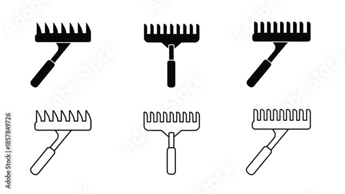 Black and white illustrations of various garden rakes and cultivating tools