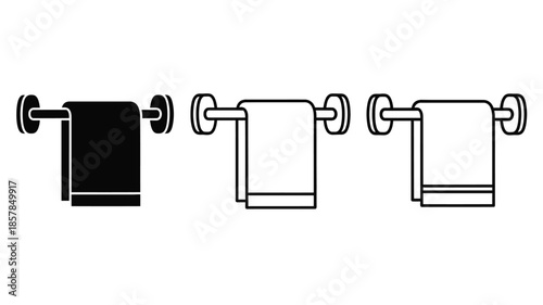 Simple black and white illustration of bathroom fixtures and a folded towel