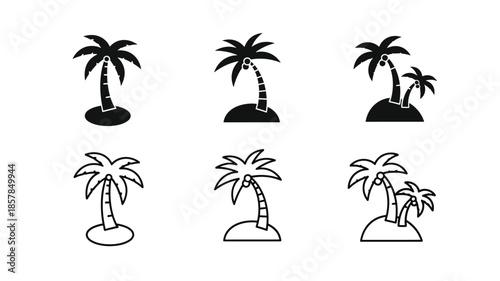 Black and white illustrations of tropical palm trees in various styles