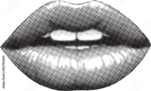 Expressive Human Lips Illustration in Black and White Style