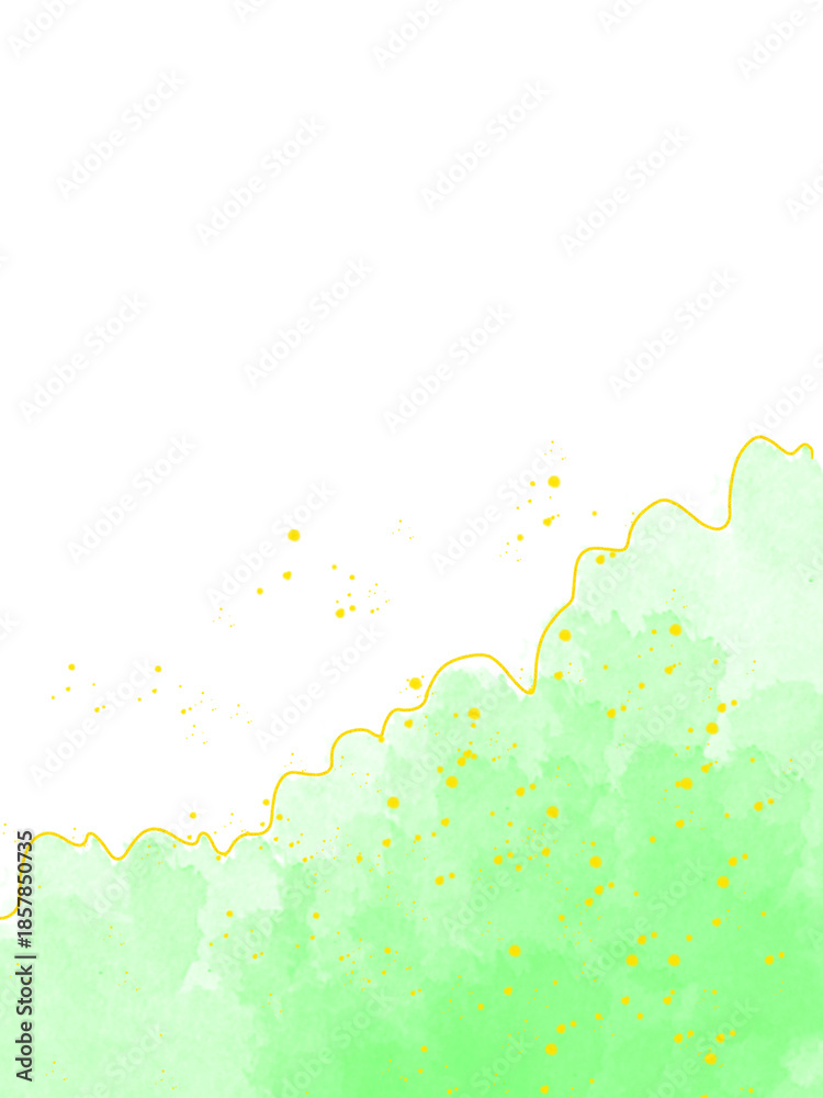 Obraz premium Green Watercolor Corner Border With Gold Line Accent Isolated On Transparent Background