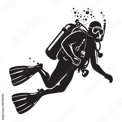 Scuba Diver Silhouette – Underwater Diving Equipment Ocean Vector Icon