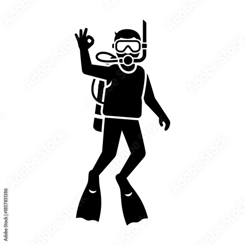 Scuba Diver Silhouette – Underwater Diving Equipment Ocean Vector Icon