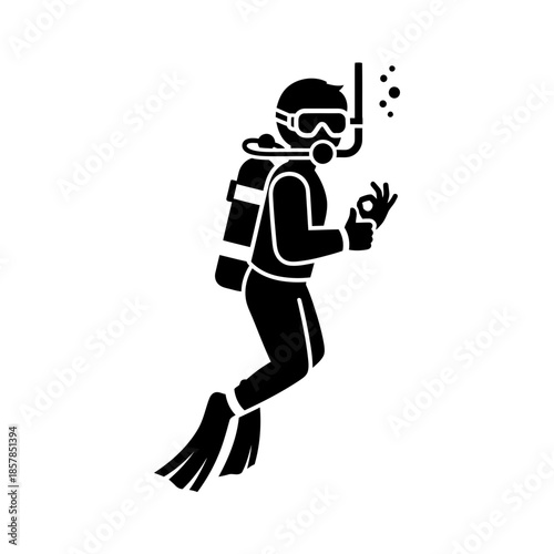 Scuba Diver Silhouette – Underwater Diving Equipment Ocean Vector Icon