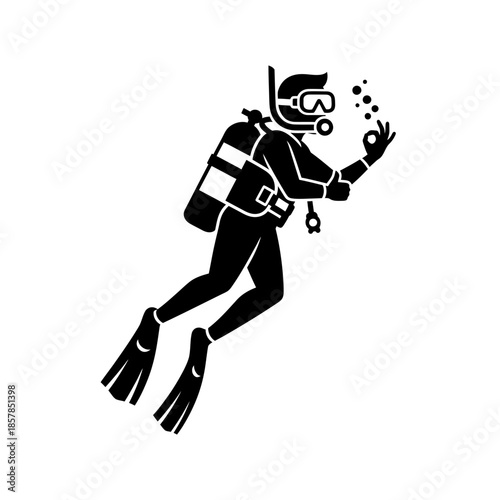 Scuba Diver Silhouette – Underwater Diving Equipment Ocean Vector Icon