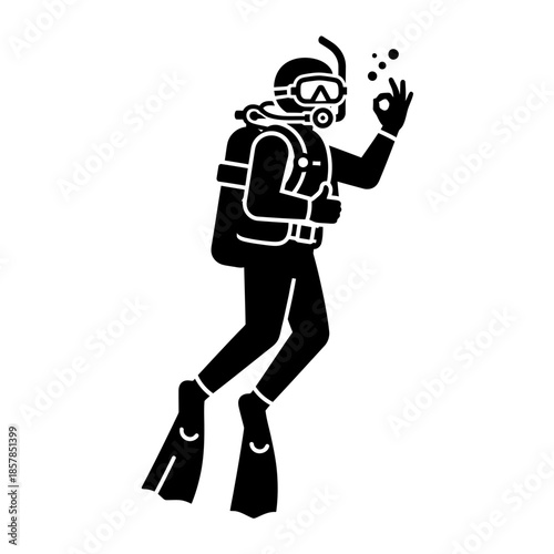 Scuba Diver Silhouette – Underwater Diving Equipment Ocean Vector Icon