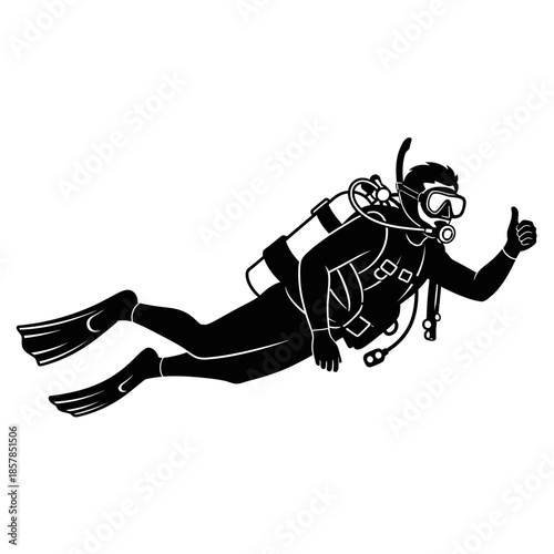Scuba Diver Silhouette – Underwater Diving Equipment Ocean Vector Icon