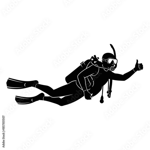 Scuba Diver Silhouette – Underwater Diving Equipment Ocean Vector Icon