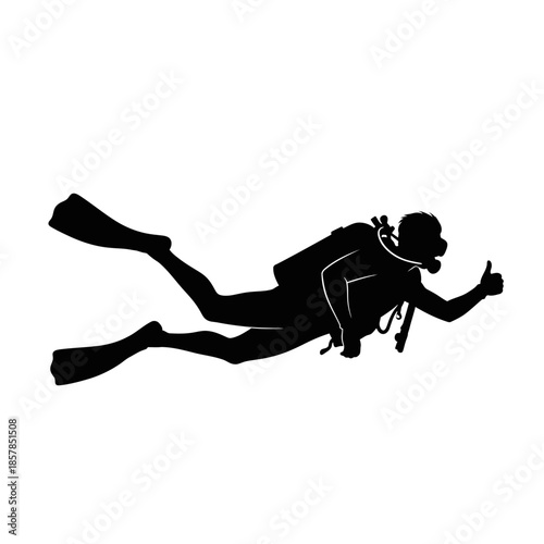 Scuba Diver Silhouette – Underwater Diving Equipment Ocean Vector Icon