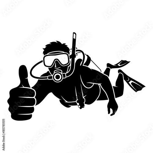 Scuba Diver Silhouette – Underwater Diving Equipment Ocean Vector Icon