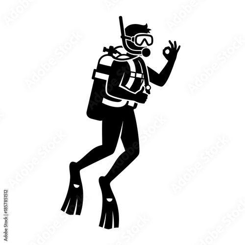 Scuba Diver Silhouette – Underwater Diving Equipment Ocean Vector Icon