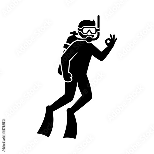 Scuba Diver Silhouette – Underwater Diving Equipment Ocean Vector Icon