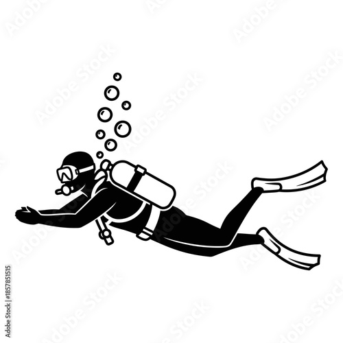 Scuba Diver Silhouette – Underwater Diving Equipment Ocean Vector Icon