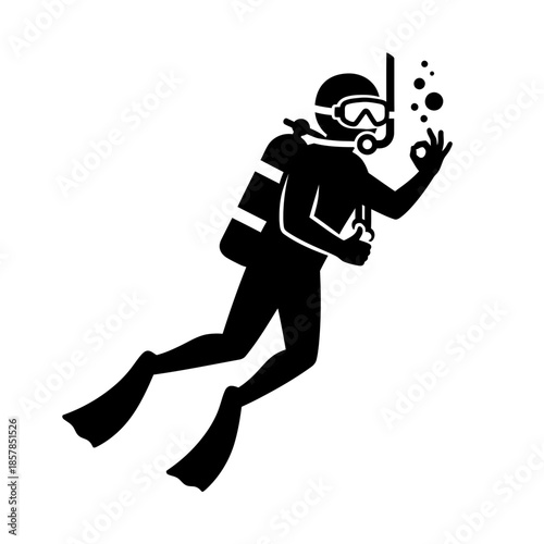 Scuba Diver Silhouette – Underwater Diving Equipment Ocean Vector Icon