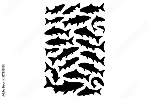 silhouette of fish,
Set of Salmon Silhouette Line Art – Hand Drawn Fish Vector, Black & White Tattoo Sketch for Coloring Book