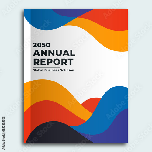 Dynamic Business Annual Report Cover with Abstract Wavy Shapes