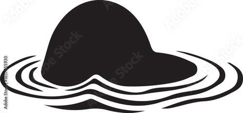 Abstract Silhouette of a Rock in Rippling Water, Vector Graphic