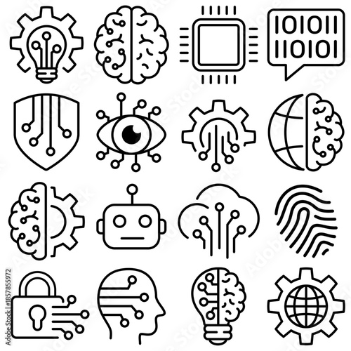 Artificial Intelligence Icon Set Outline Style (Part 4)
