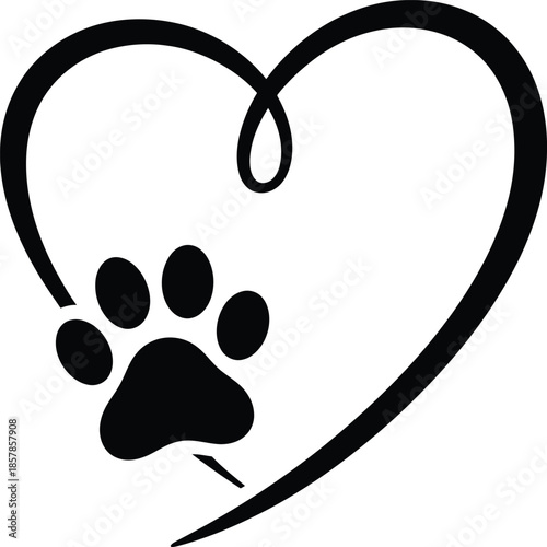 Dog paw print love shape icon vector art illustration 