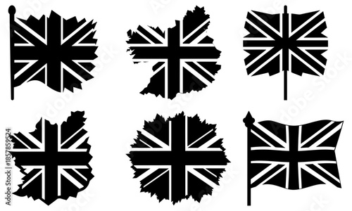 Union Jack Flag Silhouettes with Transparent Background