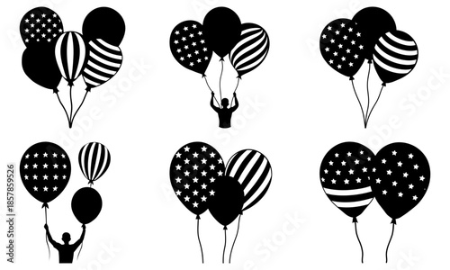 Person Holding Balloons with American Flag Patterns on White Background stars