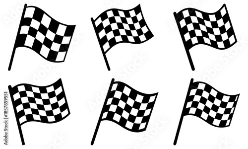 Five Black and White Checkered Flags on White Background racing flag five flags