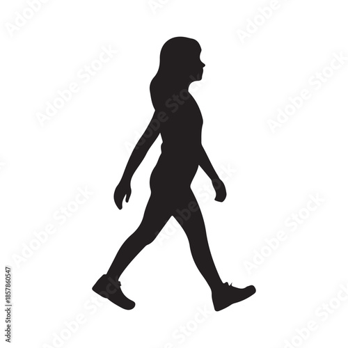 a silhouetted depiction of a woman in motion captured mid stride as she walks forward with a fluid and natural gait showcasing movement high quality professional