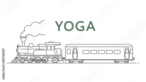 Train illustration with yoga text concept for wellness and fitness