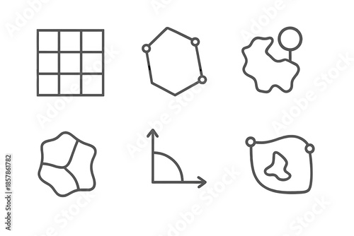Synthetic Digital Territory Map. Line vector icons of synthetic digital territory: grid layout, polygon frame, land node, region