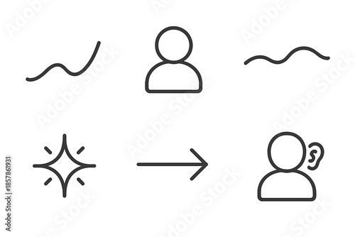 Emotional Storytelling Icons. Line vector icons of emotional storytelling persuasion: narrative line, protagonist icon, soft wave,