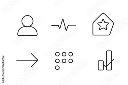 User-Behavior Icon Set. Line vector icons of user-behavior recommendation tag: simple avatar, activity line, promo badge, guide