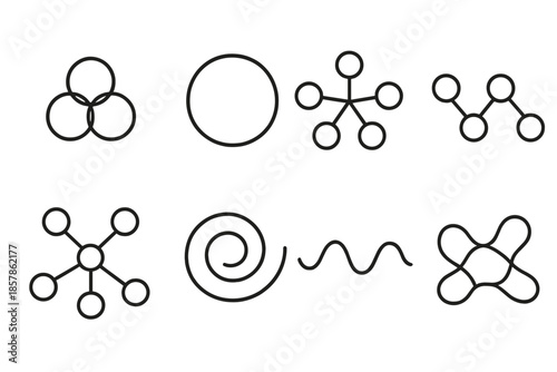 Looping Network Icons. Line style icons of looping structure networks: connected loops, circular path, flow web, motion chain,
