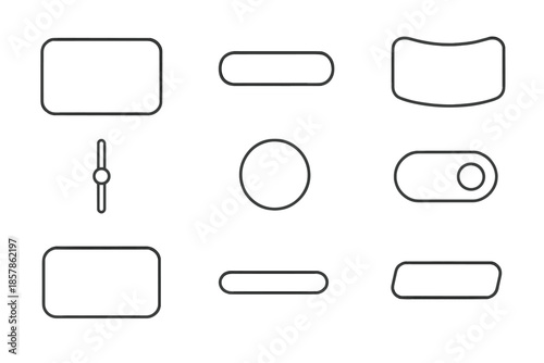 Floating Interface Icons. Line style icons of floating interface elements: soft panel, hovering button, curved frame, smooth