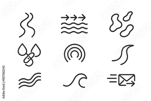 Symbolic Information Rivers. Line style icons of symbolic information rivers: channel path, information flow, liquid pattern,