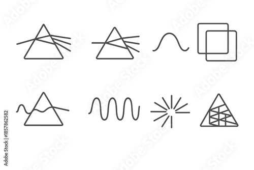 Chromatic Refraction Icons. Line style icons of chromatic refraction analysis: color beam, split light, spectral curve, layered