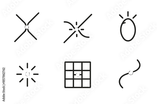 Radiant Repair Icon. Line style icons of a radiant mending symbol: luminous joint, curved repair line, glowing contour, fusion