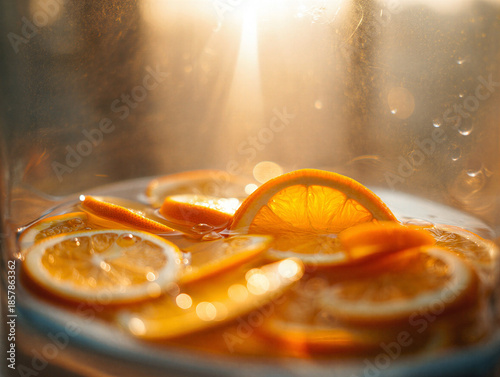Refreshing glass of infused water with slices of orange
