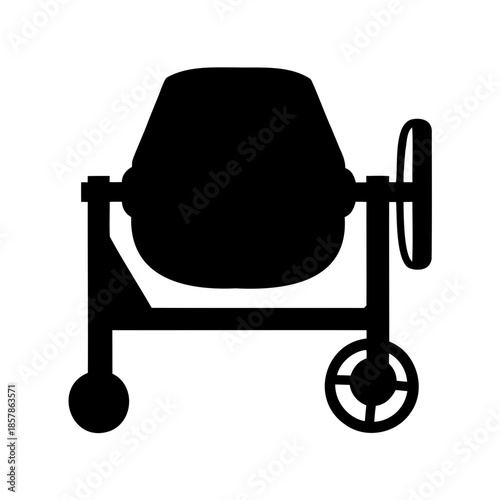Simple black silhouette illustration of a concrete mixer on a white background