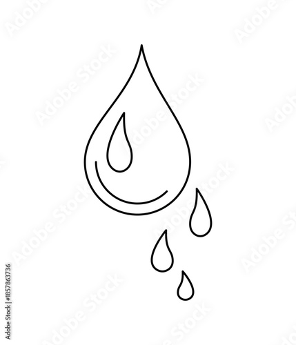 Teardrop. Minimalist line illustration of a teardrop symbolizing emotional pain, stress, and psychological burnout. Simple black and white line art concept for mental health, therapy