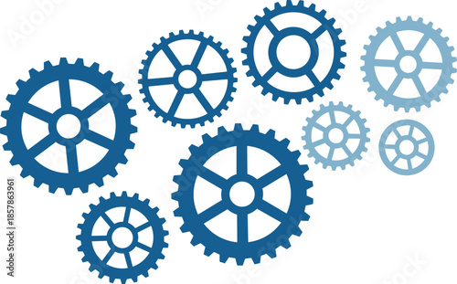 Vector Illustration of Blue Interlocking Cogwheels and Industrial Gears Representing Mechanical Engineering Logic Systems Teamwork and Technical Progress for Business Growth
